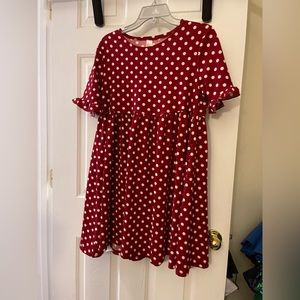 Romwe Women's Comfy Short Sleeve Smock Swing Dress | Size L | Red Polkadot